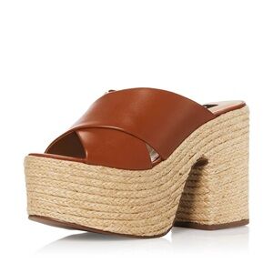 Bloomingdale’s Aqua July Platform Slide Sandals in Cognac, Size 8 New in Box